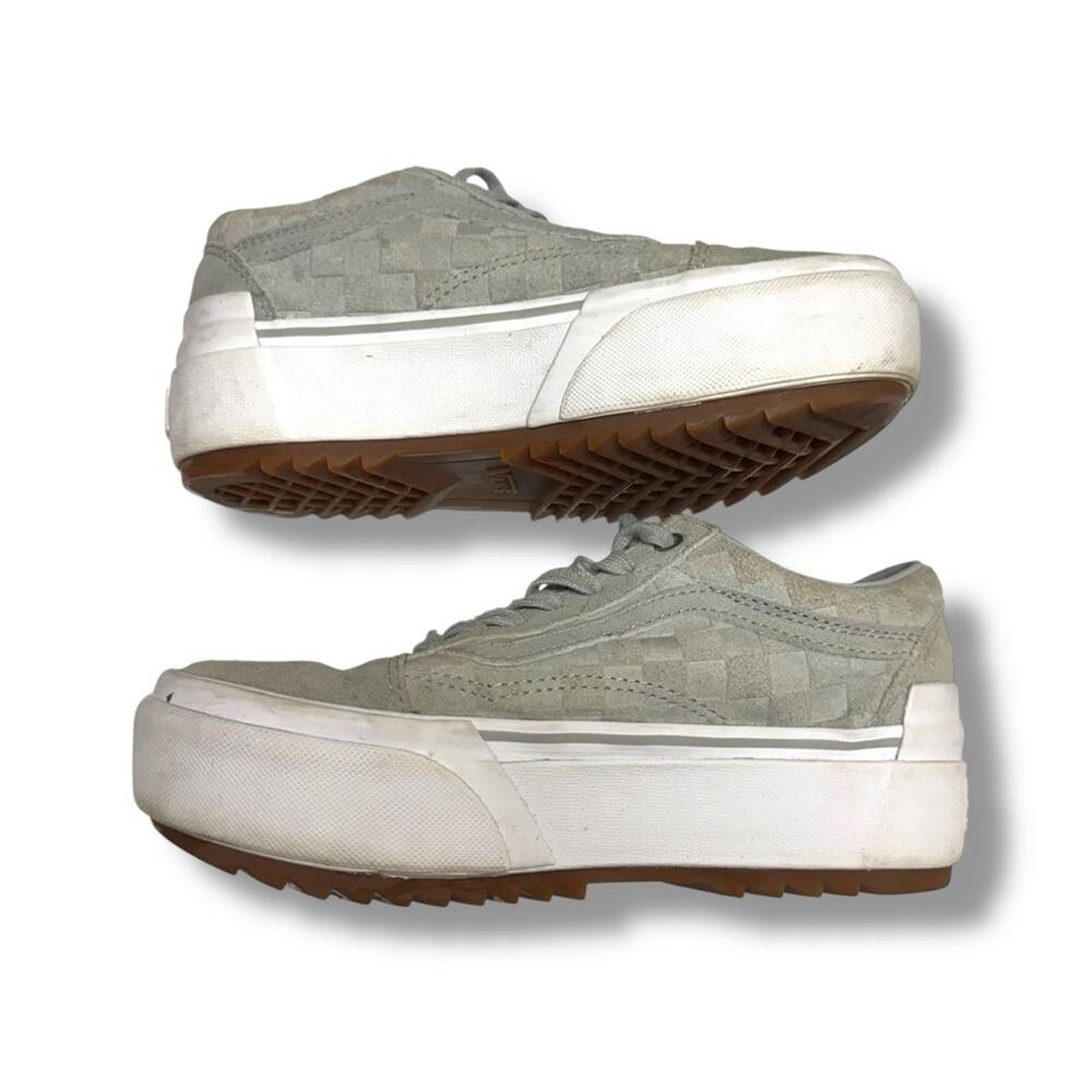 Vans Old Skool Stacked Embossed Check Platform Sneakers Shoes Light Gray 7